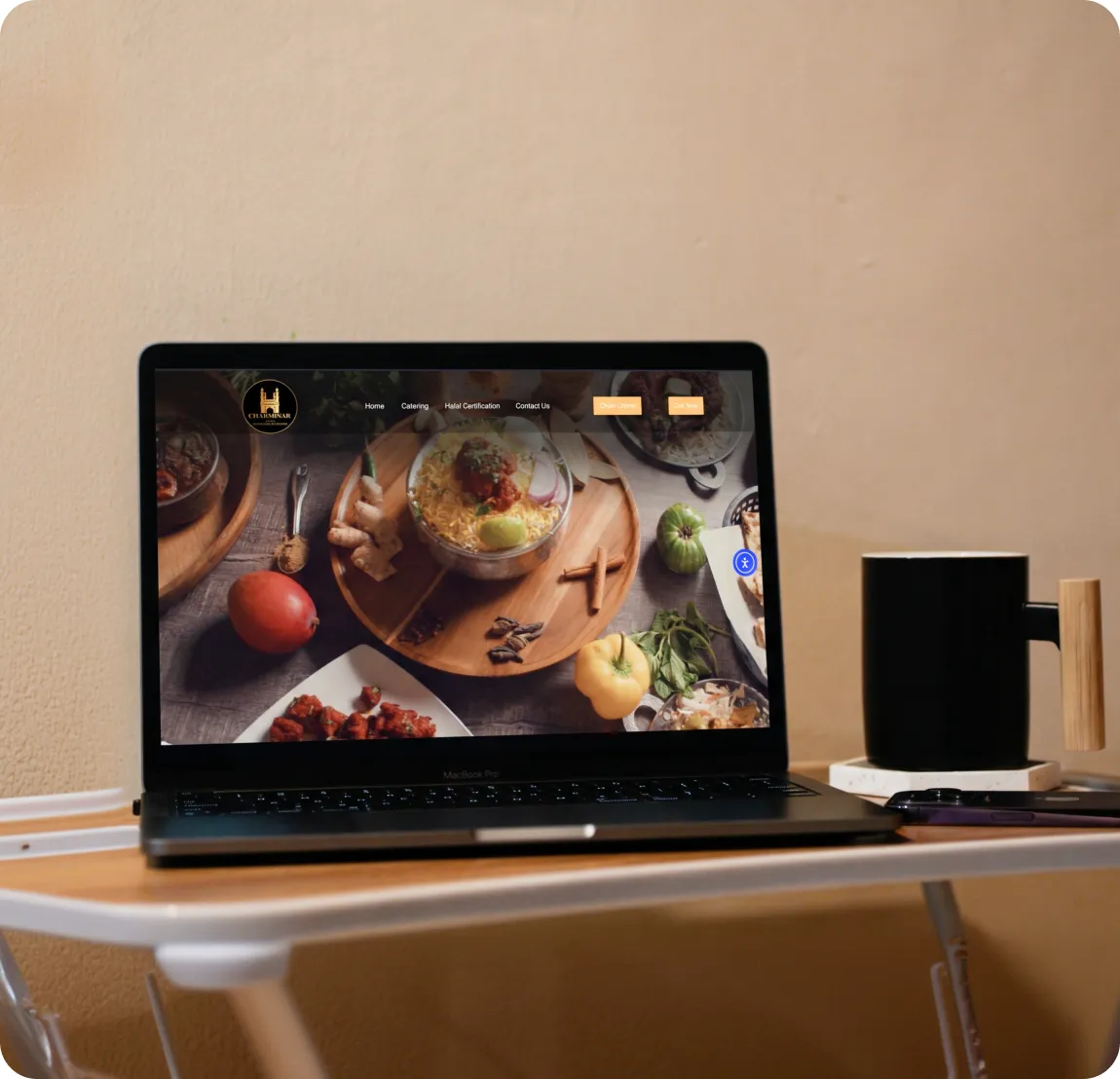 Restaurant's custom branded website shown on a laptop and phone, live on their own domain