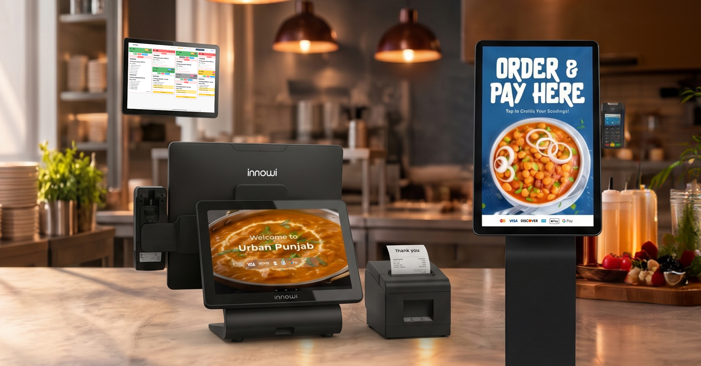 Restaurant manager considering a restaurant technology platform with POS, kiosk, online ordering, and kitchen display system.